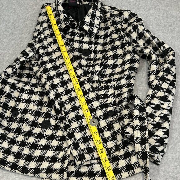 New Look Wool Blend Houndstooth Pea Coat Button Down Black/White - Women's Large - Picture 5 of 10